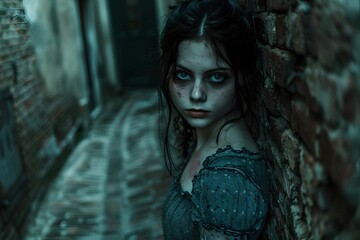 Fototapeta premium Captivating and Disarming Facial Features in a Mysterious Dimly Lit Alleyway - Cinematic 3D Render