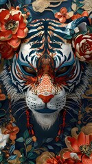 Fototapeta premium Captivating Hybrid Mask Design:Blending Banshee,Tiger,and Intricate Patterns in Striking Graphic