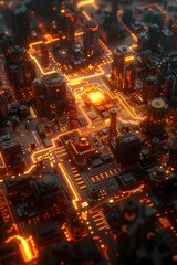 Fototapeta premium Cinematic Study of Complex Analytical Functions Depicted Through Intricate Pathways of a Dramatic, Moody Electronic Circuit Landscape