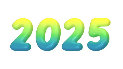 Happy New 2025 Year. Holiday illustration of gradient of green-blue numbers isolated on white background. Vector
