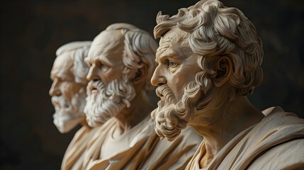 Naklejka premium Intense Intellectual Discourse Among Esteemed Philosophers in Classic Renaissance Style