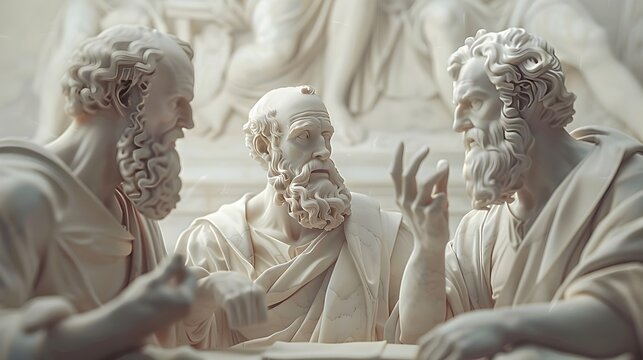 Intellectual Discourse:Philosophers Engaged in Lively Debate,Pursuing Truth in Renaissance-Inspired 3D Cinematic Scene