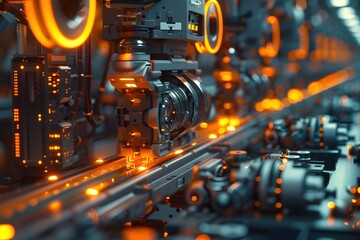 Fototapeta premium Laser-Powered Manufacturing Plant with Precision Industrial Machinery and Robotic Assembly Lines