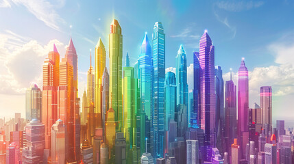 The Pride Flag has been revamped to look like a collection of futuristic buildings, a distant view.