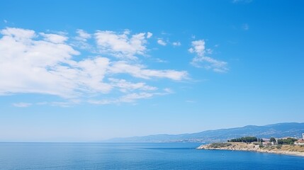Infinite blue horizons  panoramic sea and sky view with endless stretch of white clouds