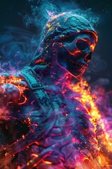 Striking Thermographic Imaging of Skeletal Structure with Vibrant Heat Signatures in Moody Cinematic Composition