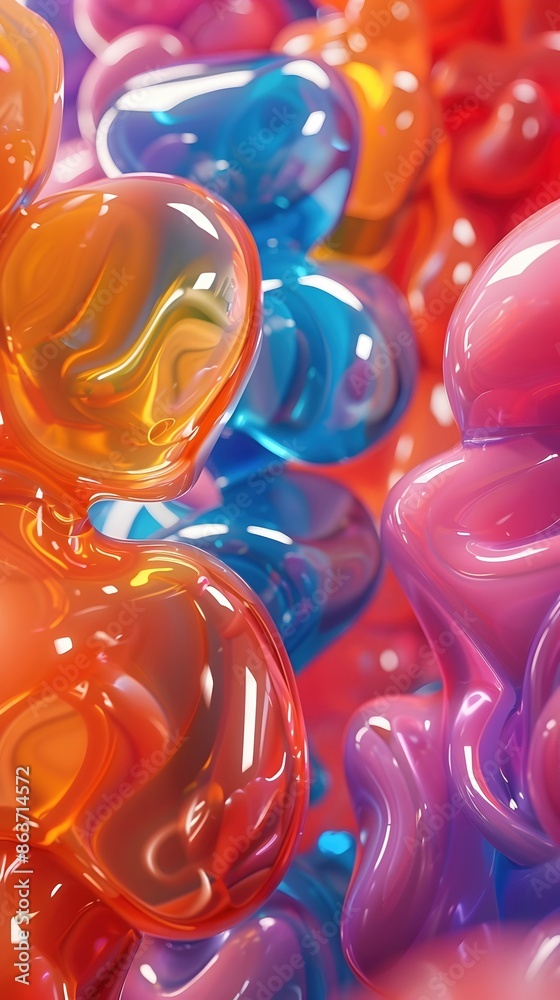 Sticker Whimsical Topological - Vibrant Organic Fluid Shapes and Saturated Hues in 3D Render