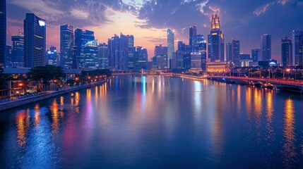 Naklejka premium City with Flowing River