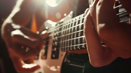 Fototapeta premium Electric guitar player close up. Illustration generated by ai