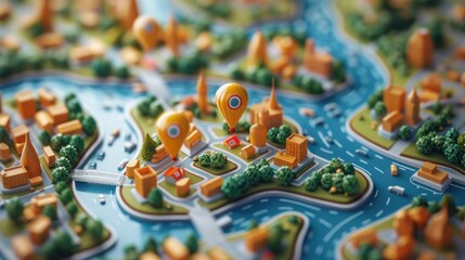 Intuitive 3D interactive map navigation interface showcasing detailed restaurant locations and designated delivery service zones for efficient urban planning and commerce