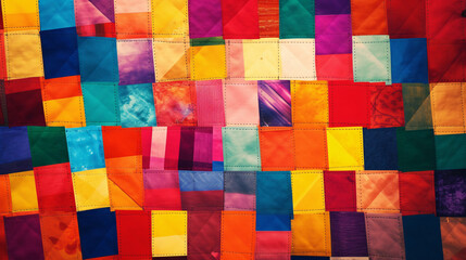 LGBTQ+ flag in colorful quilt pattern, random color squares, messy.