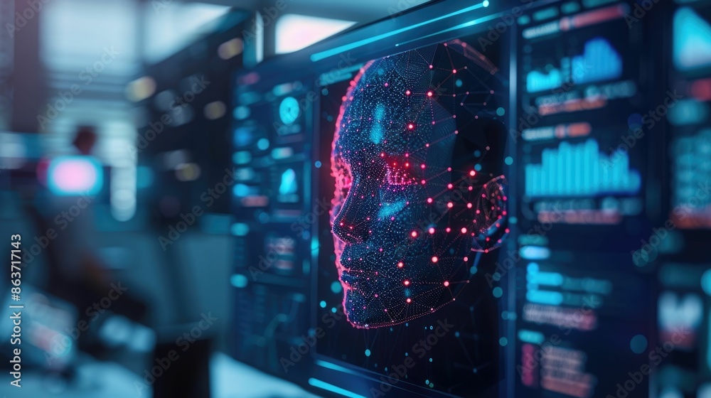 Poster futuristic 3d digital interface showcasing customer profile customization tools and user data manage