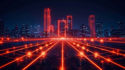 Fototapeta premium Futuristic city street at night with luminous car light trails for urban scene enthusiasts