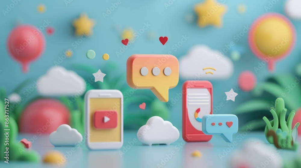 Poster vibrant 3d pop up notification alerts reminders and messages displayed on mobile device screens or a