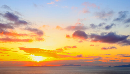Sunset Sky  on the beach with Twilight in the Evening as the colors of Sunset Horizon scene