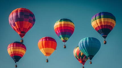 Naklejka premium The LGBTQ+ flag is a colorful hot air balloon, large and spaced out, filling the entire image, viewed from a low angle.