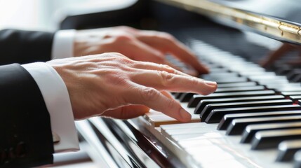 Obraz premium Piano instrument with playeer hands. Illustration generated by ai