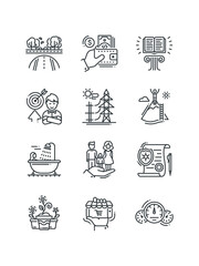 Analytics, Auction, Bear trend, Consulting, Dash board, set of icons for design