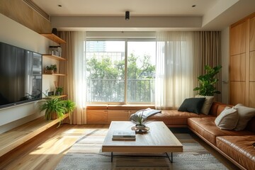 Fototapeta premium Scandinavian Style Living Room in Modern Apartment Interior