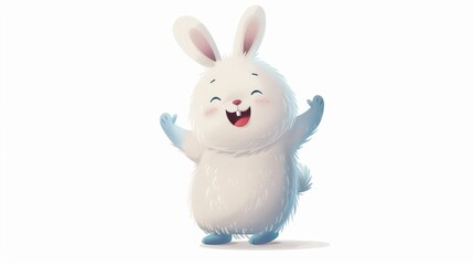 A cartoon bunny standing up with its hands in the air