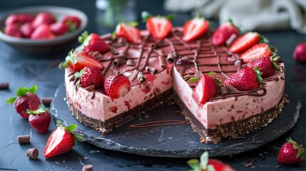 Strawberry and chocolate cheesecake