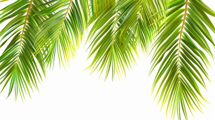 Fototapeta premium Tropical palm fronds encircle empty space frame for text, natural design background