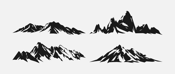 Set silhouettes of mountains. Rocky mountain, ice mountain, landscape, environment concept. Vector illustration.