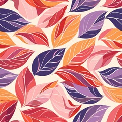 Vibrant Autumn Leaves Seamless Pattern. Colorful Fall Foliage Background