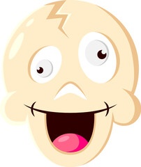 Halloween holiday skull emoji cartoon character. Isolated vector funny dead head emoticon. Human cranium with squint eye and wide cheerful smile, represents death, humor or danger for festive messages
