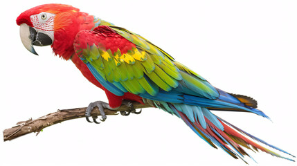 Obraz premium beautiful Scarlet macaw on a branch isolated on white background.