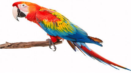 Fototapeta premium beautiful Scarlet macaw on a branch isolated on white background.