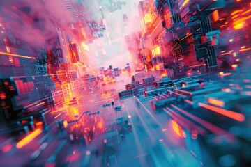 Obraz premium Digital Cityscape at Dusk