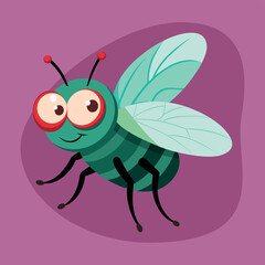 Housefly cartoon isolated. Cute and funny fly insect vector illustration cartoon. Housefly insect and cartoon black fly insect flat style. Funny little cartoon fly insect with big googly eyes.