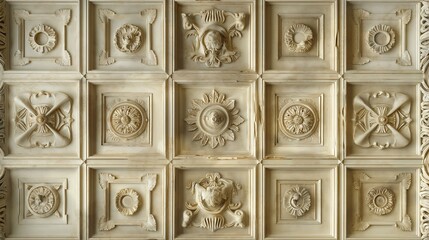  a decorative ceiling with intricate carvings