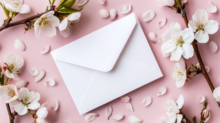 Cherry blossom invitation mockups on soft pink background for greetings   events