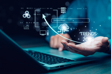 Businessman touch growth data chart arrow with diagram 2025 budget, Businessman pointing arrow graph corporate future growth year 2024 to 2025, Development to success and motivation.