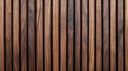 Fototapeta premium High-resolution vertical walnut wood slat texture for elegant interior design, background, or pattern with natural grain detail.