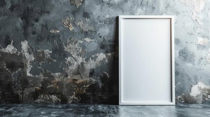 White Frame Leans Against a Wall A white frame leans on a dark plaster wall, creating a minimalist composition