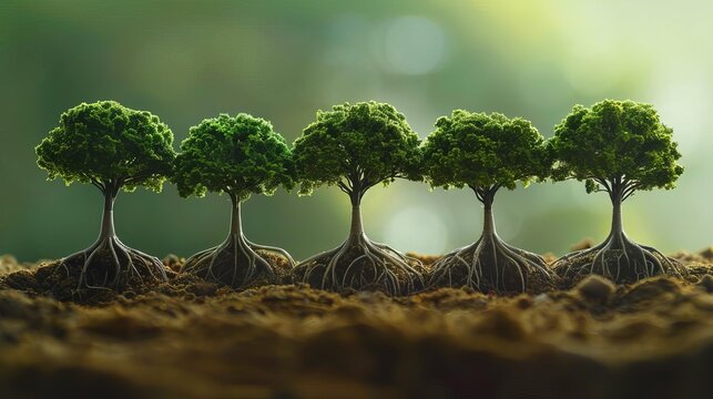 The 7 Habits of Highly Effective People, Seven interconnected trees with strong, healthy roots, symbolizing the fundamental habits for success