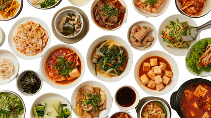Plates of food, set on transparent background