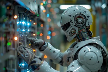 Fototapeta premium Power ConfigurationTechnicians calibrate the power grid, ensuring a steady flow of energy for the AIs insatiable thirst for informationPride Stewardship