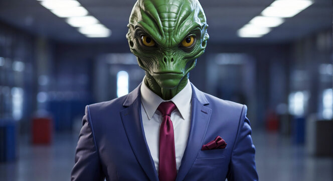 An alien in a business suit