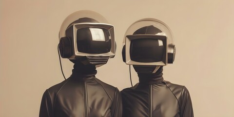 Retro futuristic costumes in vintage photo evoking 60s70s sc. Concept Retro Futuristic Costumes, Vintage Photography, 60s Fashion, 70s Style, Sci-fi Aesthetic