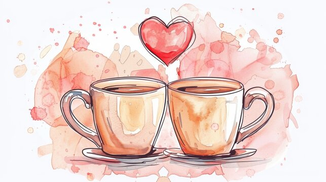 Two cups of coffee with a heart above them