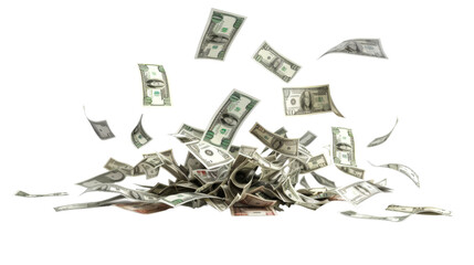 Falling money, money stack on transparent background