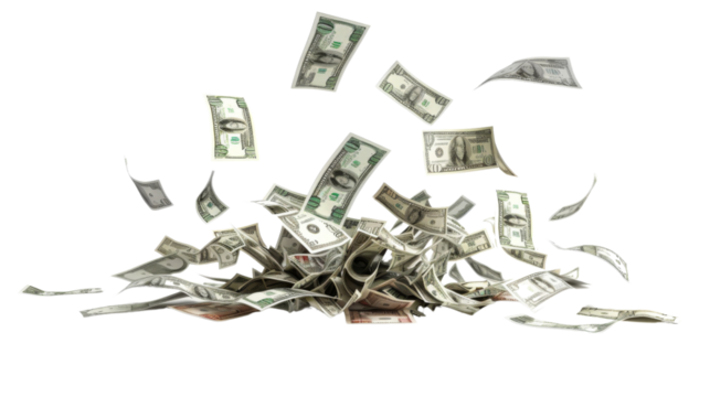 Falling money, money stack on transparent background - Powered by Adobe