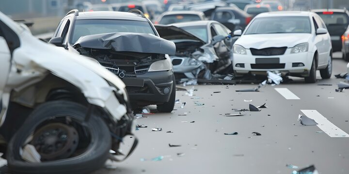 Highway pileup involving multiple vehicles emergency response and traffic chaos. Concept Highway Pileup, Multiple Vehicles, Emergency Response, Traffic Chaos, Highway Safety