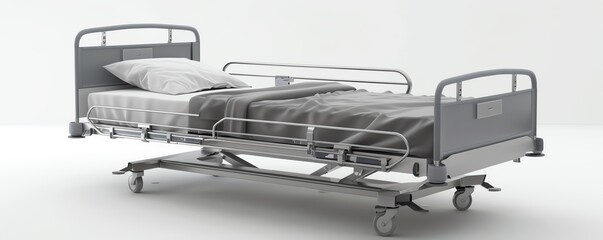 A detailed render of a hospital bed on a white backdrop