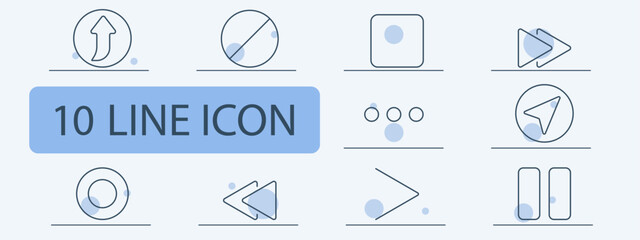 Multimedia and navigation line icons set. Arrow, play button, location pin, next, previous, map marker, interface control, multimedia player. Media, GPS, UI UX concept