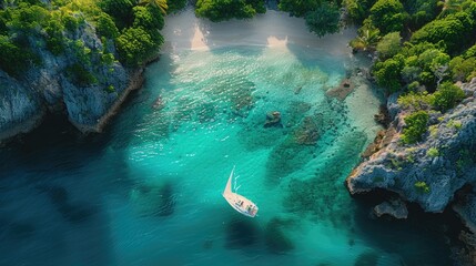 Sailboat Anchored in a Tropical Cove